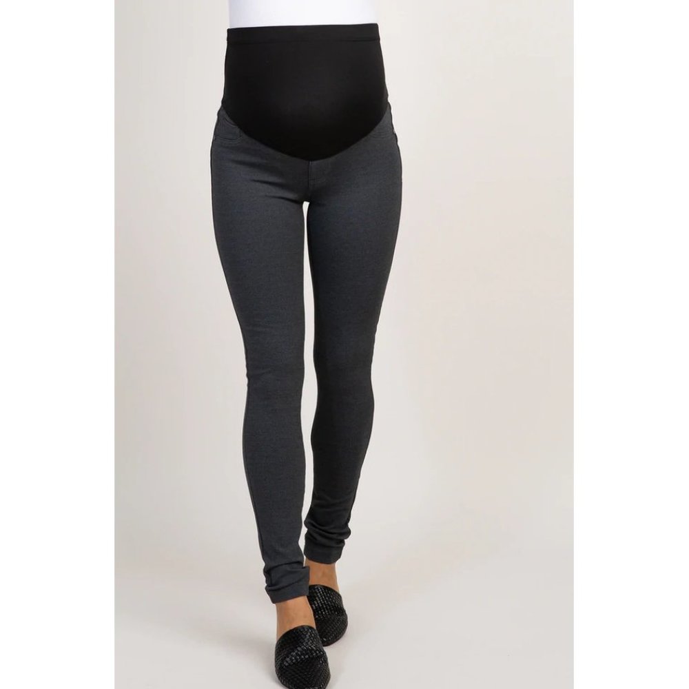 PinkBlush Charcoal Grey Solid Basic Maternity Jeggings L